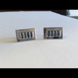Vintage Men’s Silver Black Rectangle Cuff Links